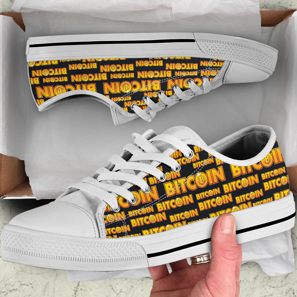 Bitcoin Pattern Print Design DO03 White Bottom Low Top Shoes