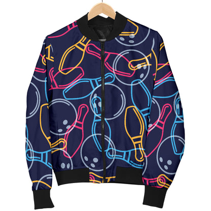 Bowling Pattern Print Design 07 Women's Bomber Jacket