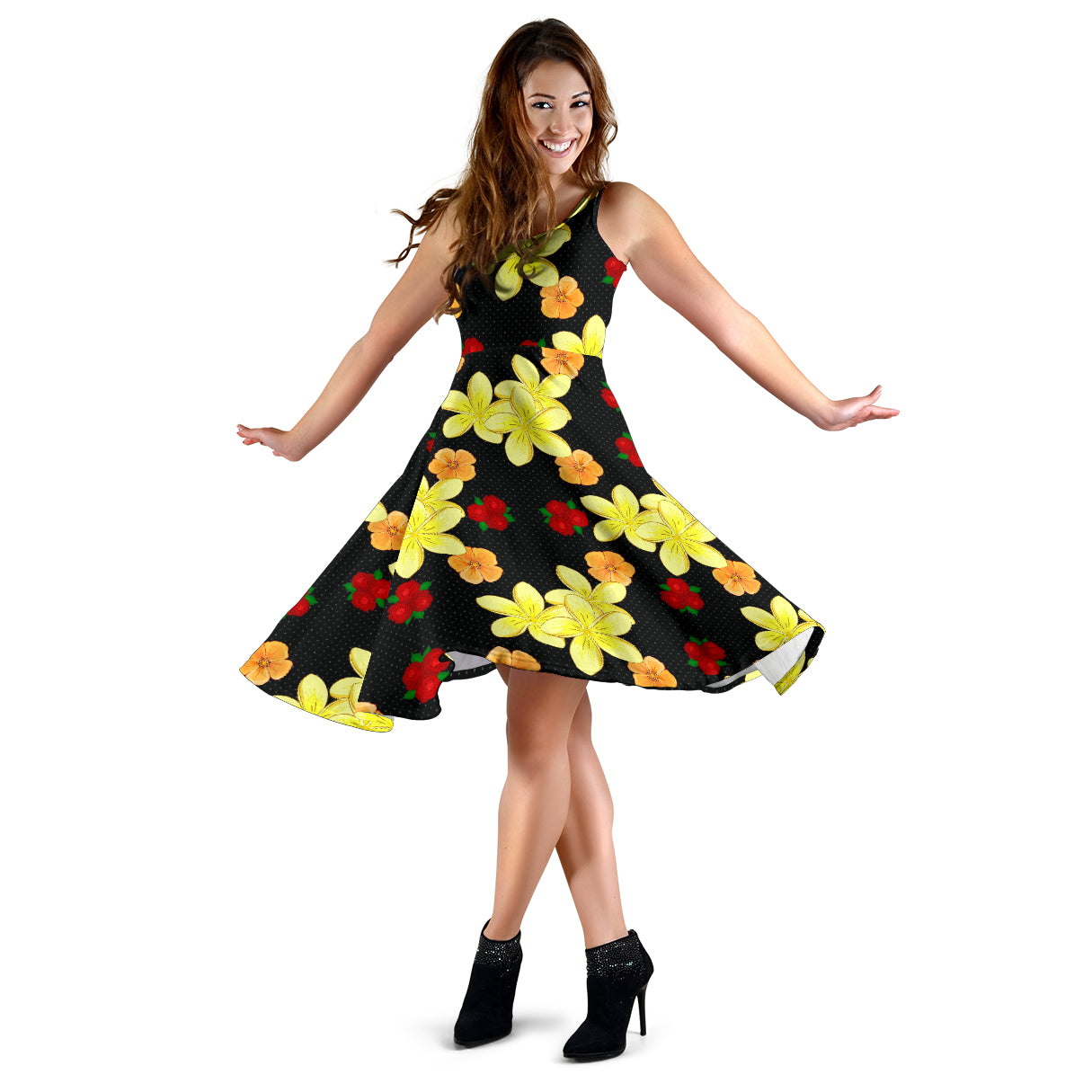 Yellow Plumeria Pattern Print Design PM04 Midi Dress