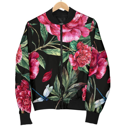 Peony Pattern Print Design PE04 Men Bomber Jacket