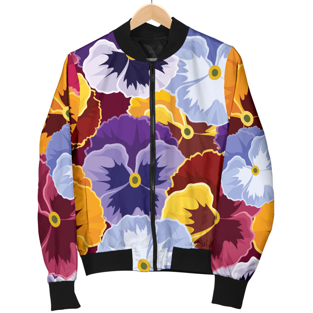 Pansy Pattern Print Design PS01 Women Bomber Jacket