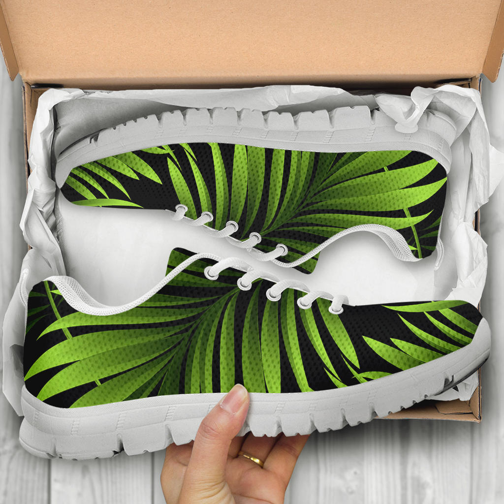 Green Neon Tropical Palm Leaves Sneakers White Bottom Shoes