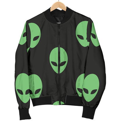 Alien Green Neon Pattern Print Design 01 Women's Bomber Jacket