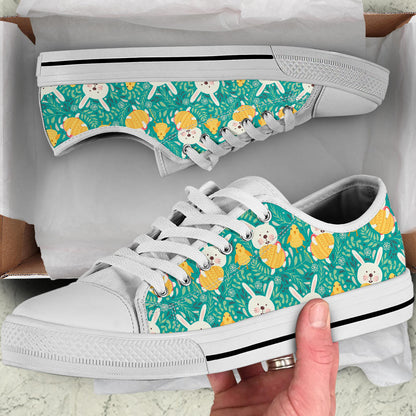 Easter Eggs Pattern Print Design RB02 White Bottom Low Top Shoes
