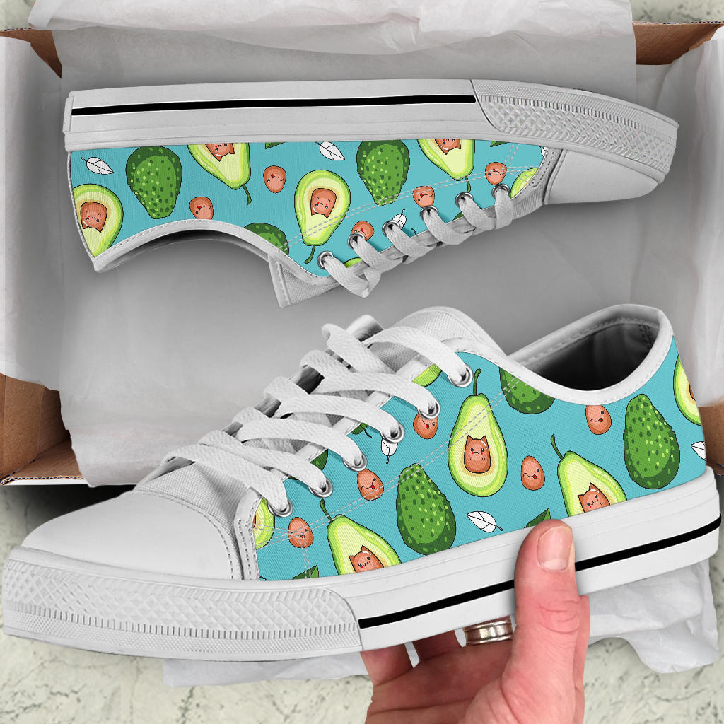 Avocado Pattern Print Design AC05 White Bottom Low Top Shoes