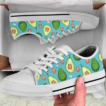 Avocado Pattern Print Design AC05 White Bottom Low Top Shoes