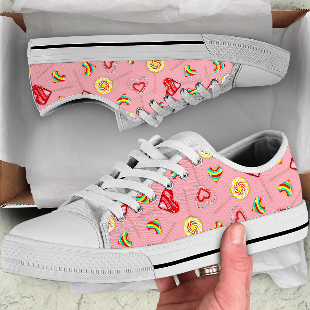 Lollipop Pattern Print Design LL05 White Bottom Low Top Shoes
