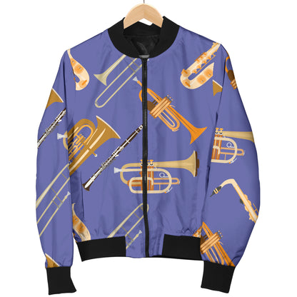 Trombone Pattern Print Design 02 Women's Bomber Jacket