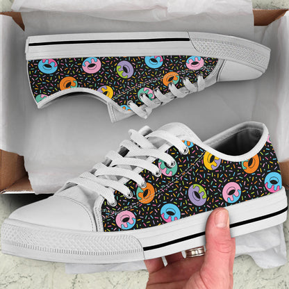 Donut Pattern Print Design DN012 White Bottom Low Top Shoes