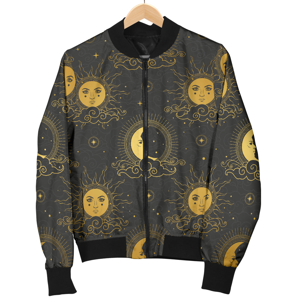 Celestial Moon Sun Pattern Print Design 05 Women's Bomber Jacket