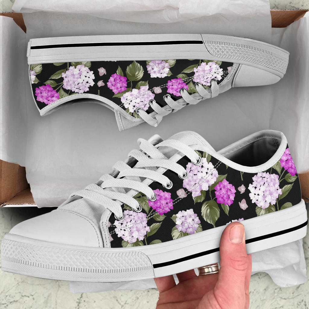 Hydrangea Pattern Print Design HD011 White Bottom Low Top Shoes