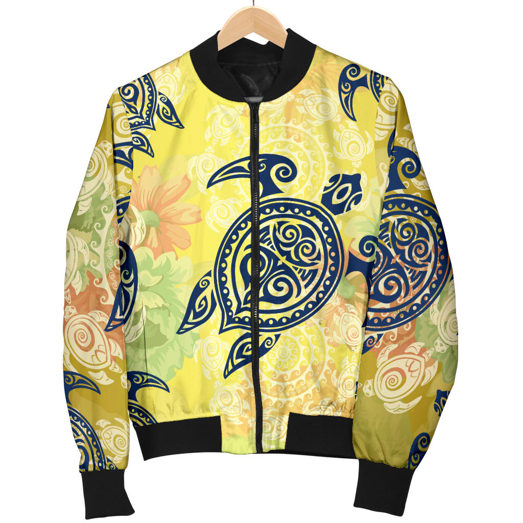 Hawaiian Turtle Tribal Design Print Women Bomber Jacket