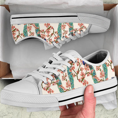 Cherry Blossom Peacock White Bottom Low Top Shoes