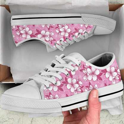 Cherry Blossom Pattern Print Design CB02 White Bottom Low Top Shoes