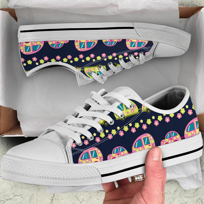 Camper Cute Camping Design No 3 Print White Bottom Low Top Shoes