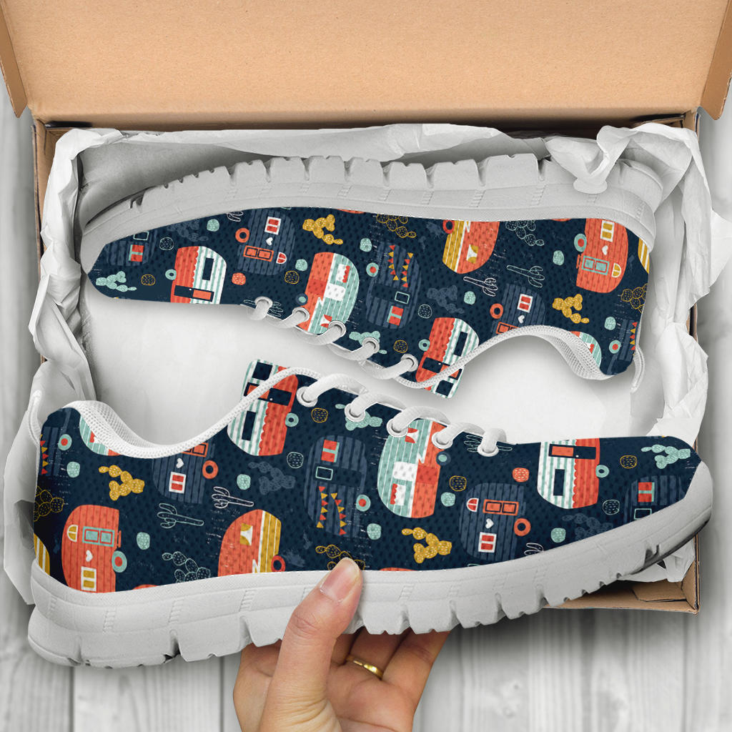 Camper Caravan Print Pattern Sneakers White Bottom Shoes