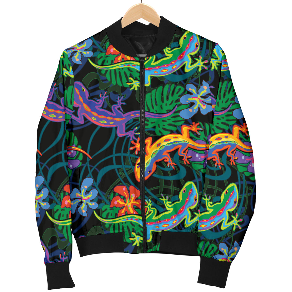 Gecko Colorful Pattern Print Design 01 Women's Bomber Jacket