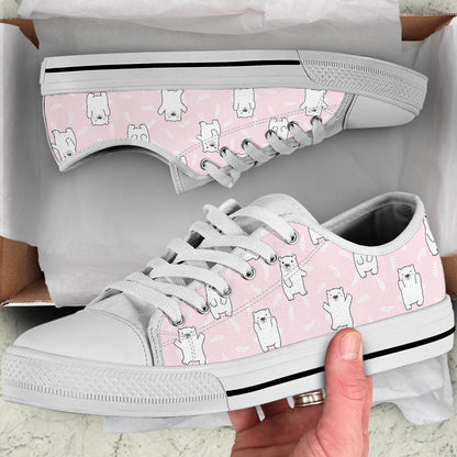 Polar Bear Pattern Print Design PB09 White Bottom Low Top Shoes