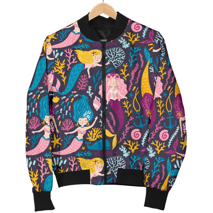 Mermaid Pattern Print Design 08 Women's Bomber Jacket