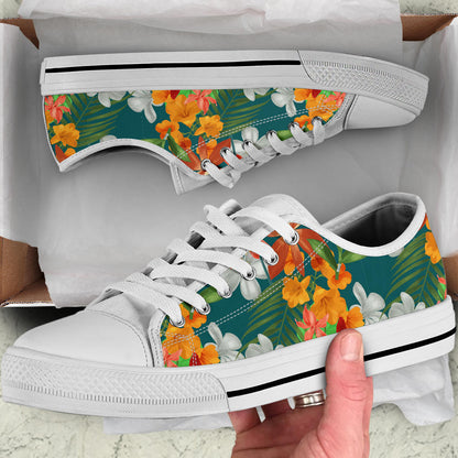 Amaryllis Pattern Print Design AL06 White Bottom Low Top Shoes