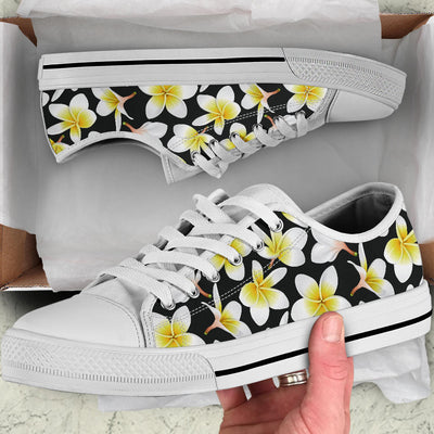 Yellow Plumeria Hawaiian Flowers White Bottom Low Top Shoes