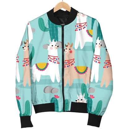 Llama Cactus Pattern Print Design 08 Women's Bomber Jacket