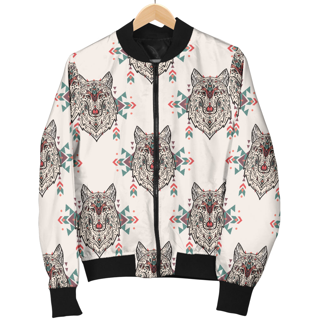 Aztec Wolf Pattern Print Design 01 Women's Bomber Jacket