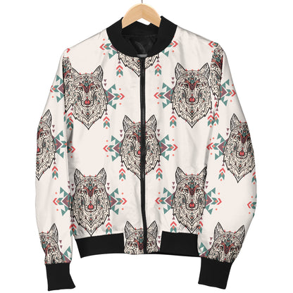 Aztec Wolf Pattern Print Design 01 Women's Bomber Jacket