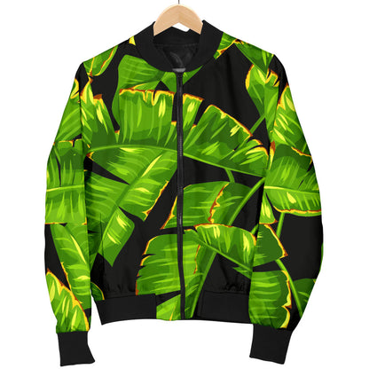 Banana Leaf Pattern Print Design BL06 Women Bomber Jacket