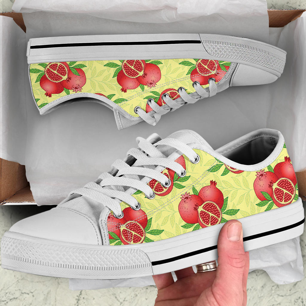 Pomegranate Pattern Print Design PG07 White Bottom Low Top Shoes