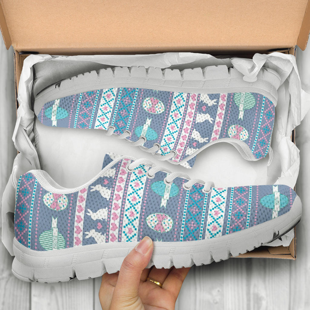 Easter Eggs Pattern Print Design RB013 Sneakers White Bottom Shoes