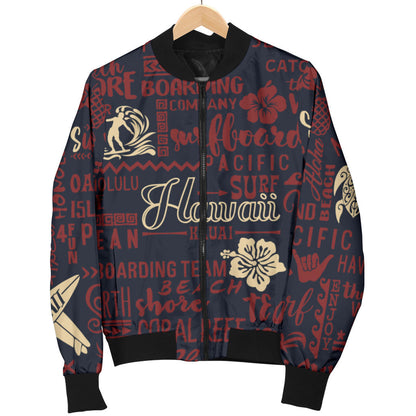 Hawaiian Themed Pattern Print Design H017 Women Bomber Jacket