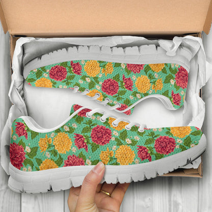 Dahlia Pattern Print Design DH011 Sneakers White Bottom Shoes