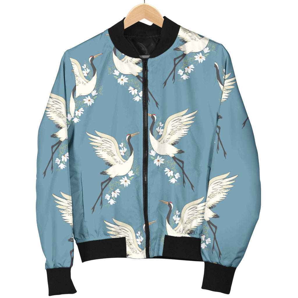 Crane Pattern Print Design 05 Women's Bomber Jacket