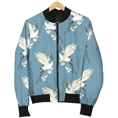 Crane Pattern Print Design 05 Women's Bomber Jacket