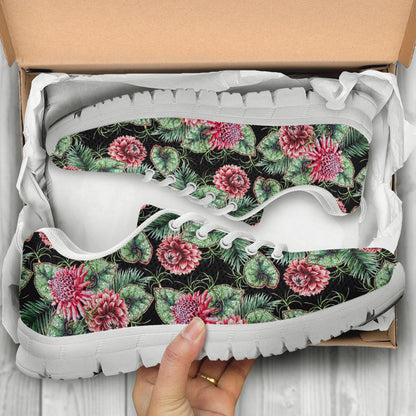 Dahlia Pattern Print Design DH06 Sneakers White Bottom Shoes