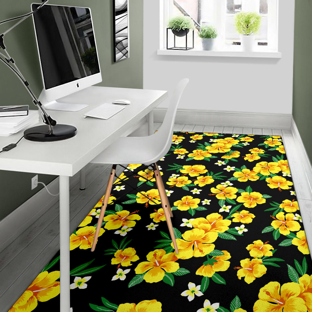 Yellow Hibiscus Pattern Print Design HB08 Area Rugs