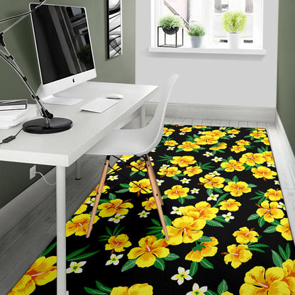 Yellow Hibiscus Pattern Print Design HB08 Area Rugs