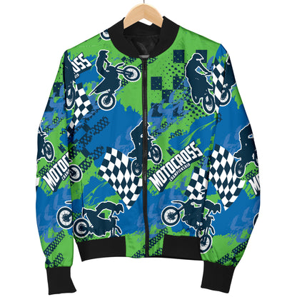 Motocross Pattern Print Design 04 Women's Bomber Jacket
