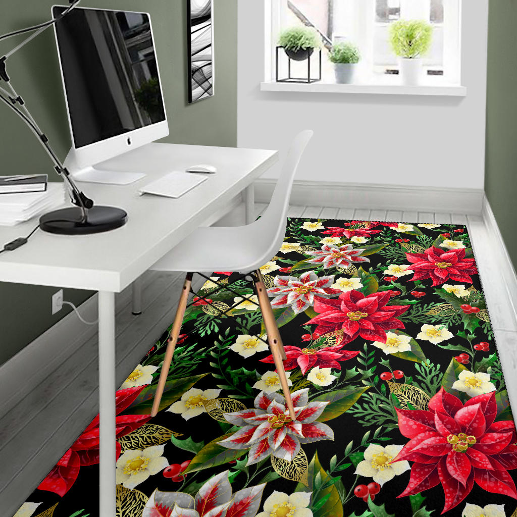 Poinsettia Pattern Print Design POT05 Area Rugs