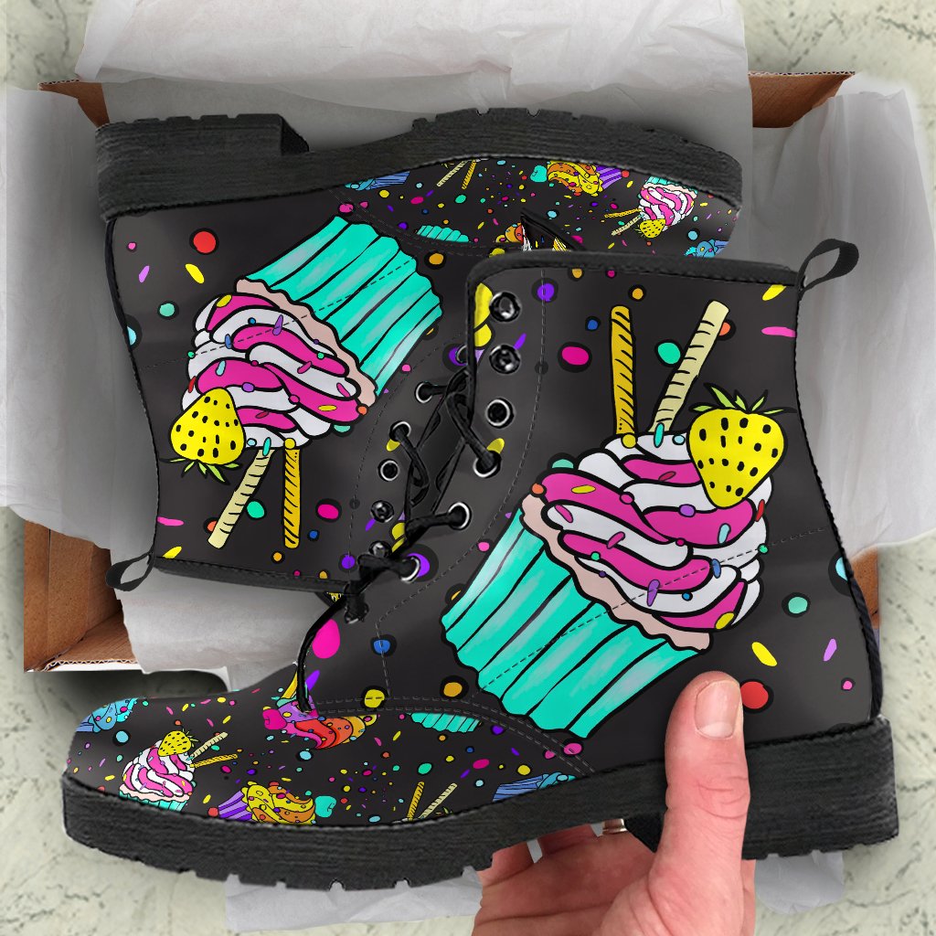 Colorful Cupcake Pattern Leather Boots