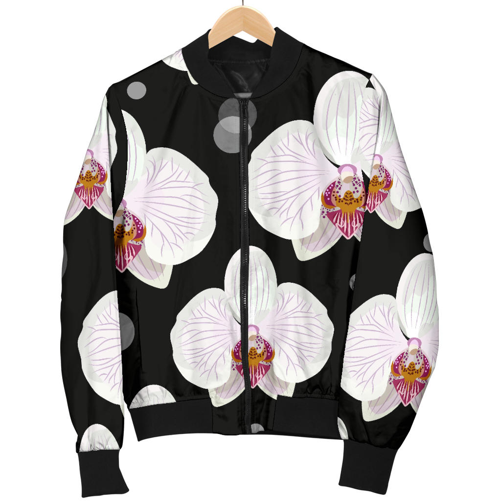 Orchid White Pattern Print Design OR09 Women Bomber Jacket