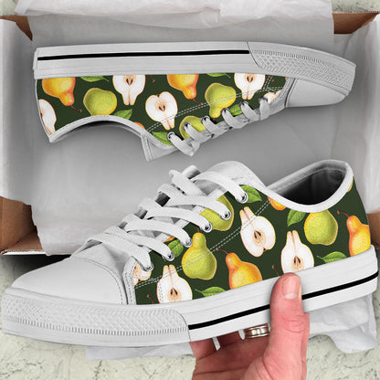 Pear Pattern Print Design PE06 White Bottom Low Top Shoes