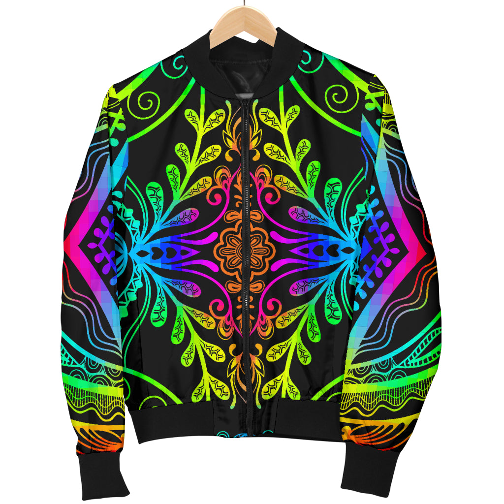 Neon Trible Rainbow Pattern Print Design A01 Women's Bomber Jacket