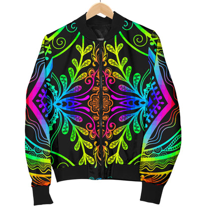 Neon Trible Rainbow Pattern Print Design A01 Women's Bomber Jacket