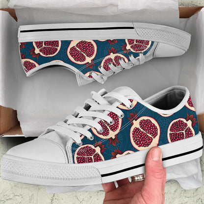 Pomegranate Pattern Print Design PG02 White Bottom Low Top Shoes