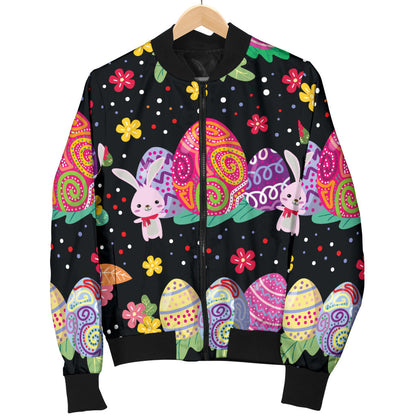 Easter Eggs Pattern Print Design RB06 Women Bomber Jacket