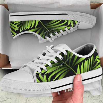 Green Neon Tropical Palm Leaves White Bottom Low Top Shoes