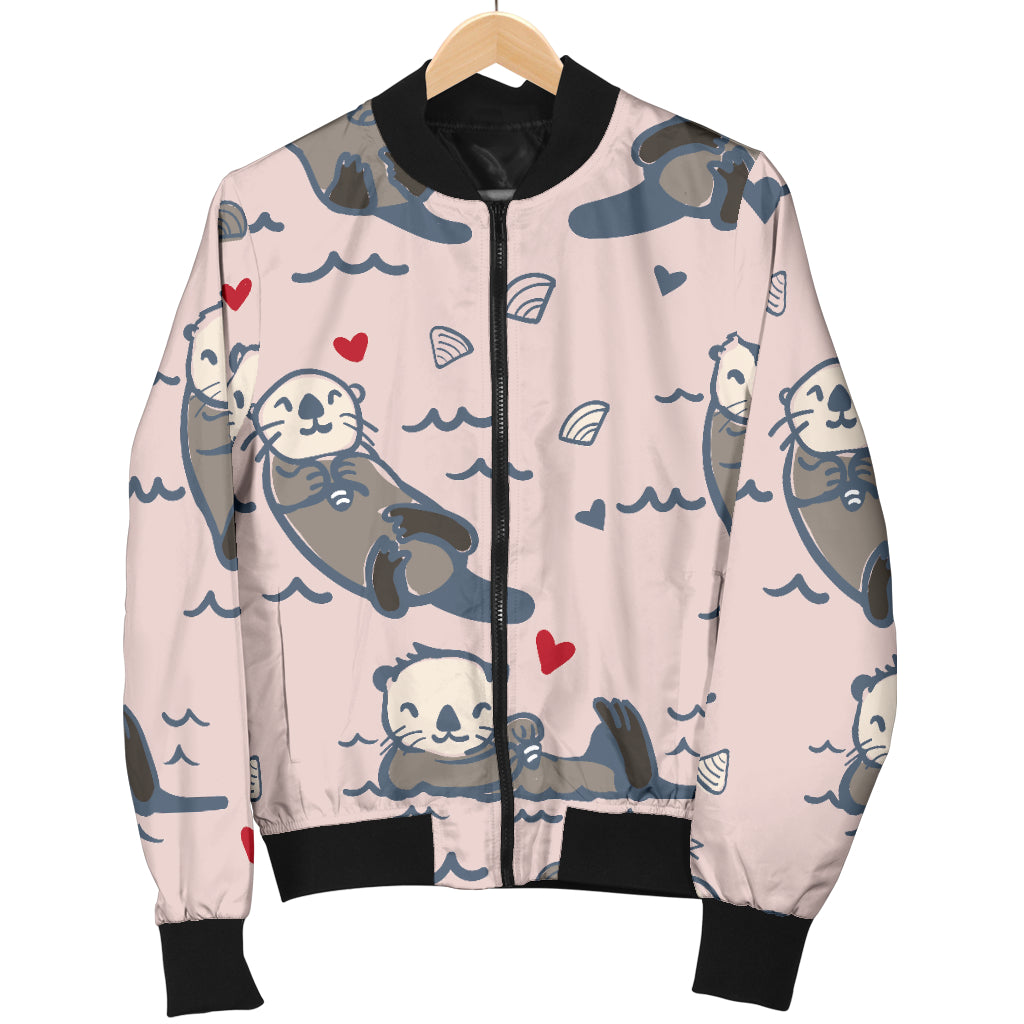 Sea Otter Pattern Print Design 02 Women's Bomber Jacket