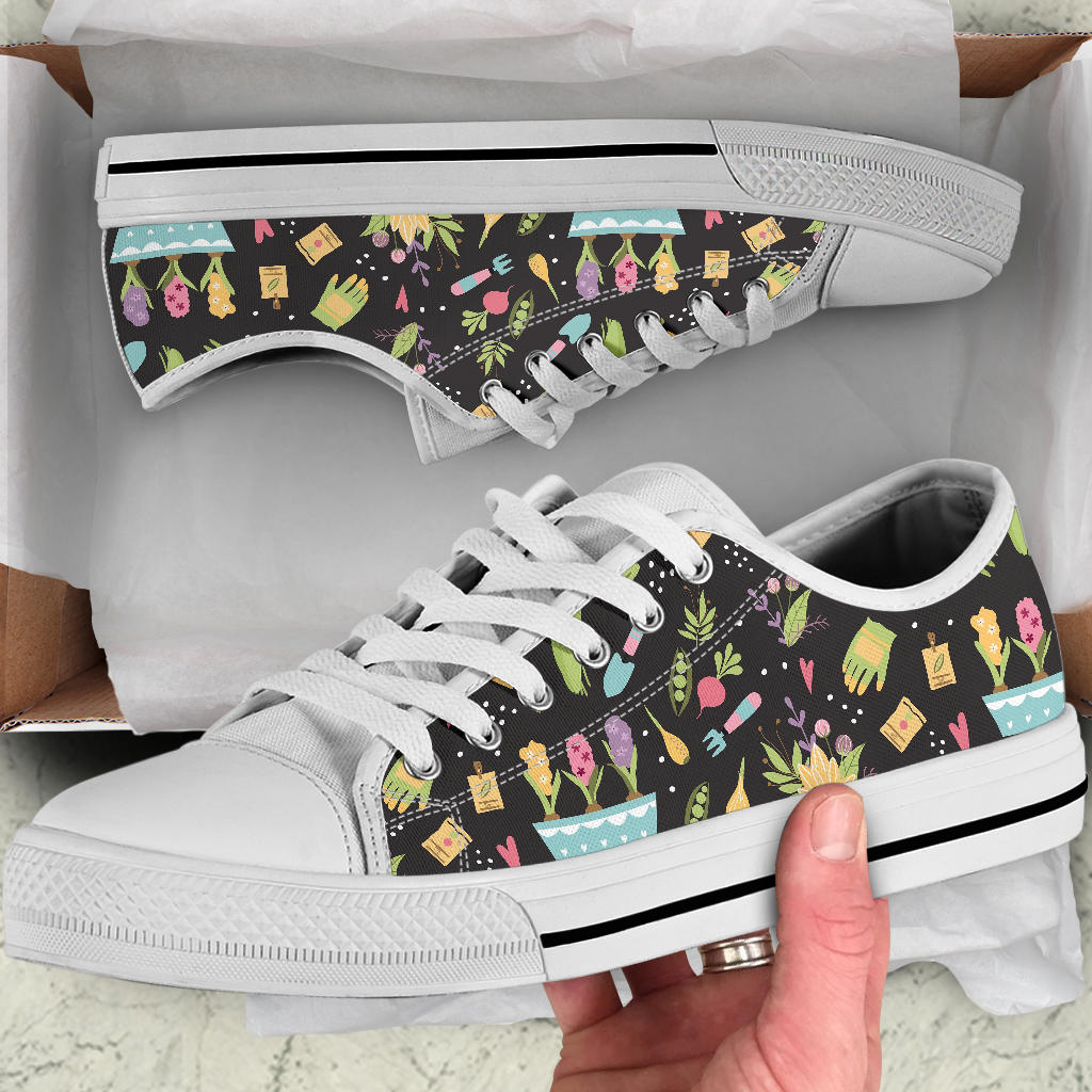 Gardening Pattern Print Design G03 White Bottom Low Top Shoes